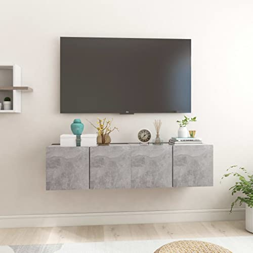 HETFTJN TV Wandschrank Set Hängend Betongrau 60x30x30 cm Modernes Lowboard aus Holzwerkstoff mit 2 Fächern 60 kg Belastbarkeit TV Board Sideboard für Wohnzimmer Büro Flur