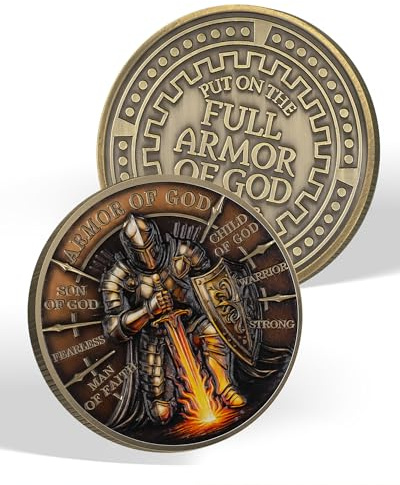 Blazing Sword Temple Knight Coin, Armor of God Medallion | Religious Red Cross Pocket Token, Collectible Gifts for Collectors, Historians, and Knight Enthusiasts