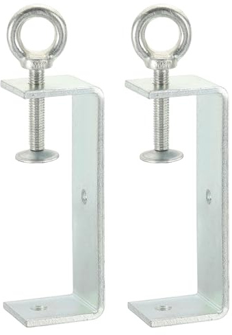 sourcing map 2 Pcs Carbon Steel C Clamps 130mm Square Galvanized Mini Tiger Clamp Adjustable Heavy Duty Metal U Clip with Eye Hook Screw for Woodworking Welding Mounting, Blue White