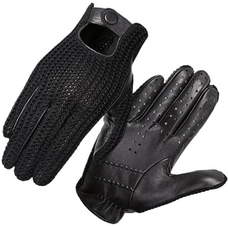 LPATEBCVU Läder körhandskar herr klassisk läder retro ofodrad körning stickad sport ridning ridning pekskärm korta handskar, Färg 1, L