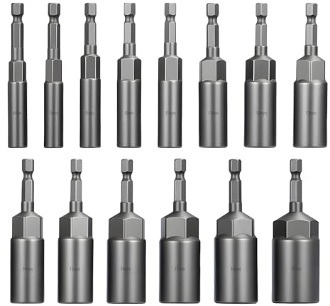 SUNNYNEST 14 PCS Deep Socket Set 6-19 mm Hexagon Socket 1/4 inch Impact Socket Set Impact Driver Nut for Electric Screwdrivers and Handle Tools