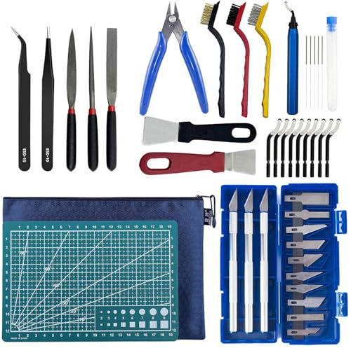 3D Drucker Werkzeug Set & Zubehör Kit, 42PCS 3D Drucker Tool Kit mit Reinigungsnadeln Drahtbürsten Entgrater Zangen Schaber Feilen & Aufbewahrungstasche, für Reinigung und Wartung