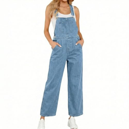 Kdtoll Salopette Donna Jeans, Pantaloni Lunghi in Denim Oversize con Spalline Regolabili e Tasche, Tinta Unita, Stile Casual per Tempo Libero e Lavoro