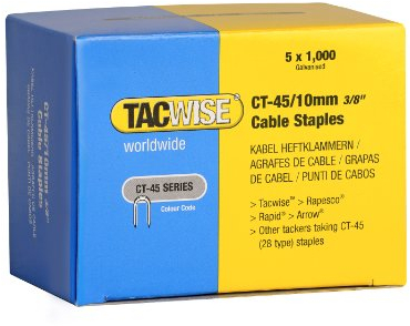 TACWISE 0352 Grapas Serie CT-45 x 10 mm (5 Cajas x 1000 Unidades, para Cables de 4.5 mm en diámetro), Metal, 10 mm, Set de 5000 Piezas