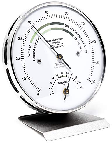 Fischer 122.01HT-01 - Wohnklima-Hygrometer u. Raum-Thermometer - 103mm Edelstahl-Luftfeuchtigkeitsmesser - Made in Germany