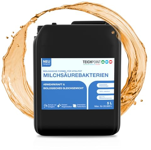 Teichpoint Milchsäurebakterien 5l | probiotische Filterbakterien reduziert Algen & Nitrit | Hilft gegen Parasiten, Keime und Schimmel | Für ausgeglichenes Teichwasser | Reichweite maximal 20.000 Liter