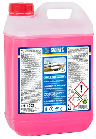 SADIRA | Limpia Cascos y Cubiertas 5L. | Limpiador para Barcos | Elimina Manchas Amarillas de óxido y Grises | Limpia Linea de flotación | Blanqueador eficaz