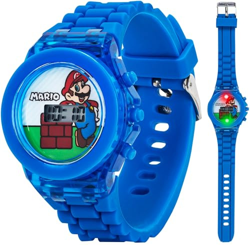 Super Mario Kids LCD Digital Watch with Flashing Lights in Dial Featuring Mario Design and Molded Silicone Strap – Easy-Read Time Display – Durable Build – Fits Wrists 5.5 to 8
