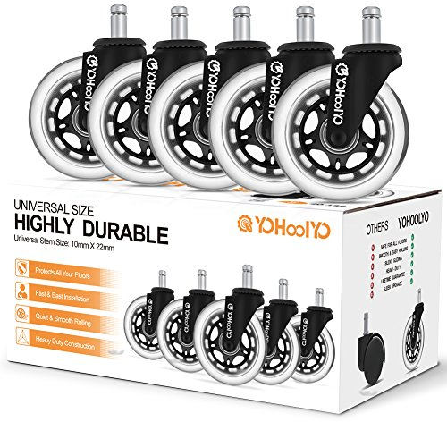 YOHOOLYO Bürostuhl Rollen mit 10x22mm Durchmesser 5er Set für meisten Bürostühle Schreibtischstuhl, nicht für 1KEA und Topsstar Bürostühle