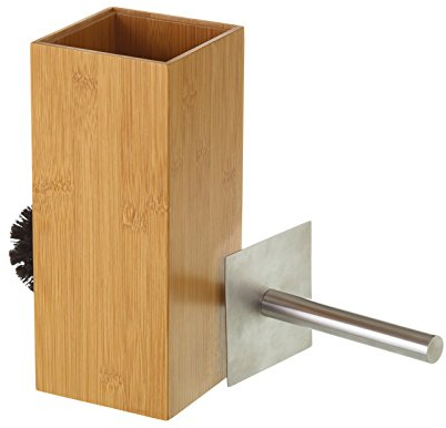 LOLAhome - Escobilla de baño de Metal de 37 cm con escobillero Cuadrado de bambú de 10x10x23 cm para Limpieza de WC. Accesorio de baño de pie para instalación sin Taladro