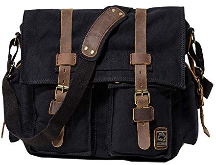 Jonon Vintage militär herr canvas Messenger Bag för 13,3–17 tums bärbar dator, svart 1, storlek 14,7 tum, svart 1, Size 14.7