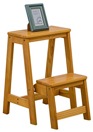 Escaleras Escalerillas Escalera Plegable Taburete de Madera 2 Pasos Ligero para casa Biblioteca Loft Estantería de Escalera Escalera de Mano - Capacidad de 150kg (Amarillo)