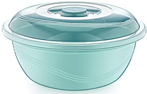 Round Plastic Mixing Bowl with Lid Bread Dough Proofing Salad Fruit Food Storage (Clear Lid, Basin Colour Will Vary Dependent on Stock) (1, 10 Litre)