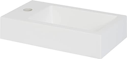 Saqu Square Waschbecken 40,5x22x9 cm - 1 Armaturenloch Links Weiß - Waschbecken für Unterschrank, Waschtisch für Gäste WC