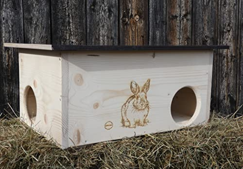 XXXL Premium Hasen und Kaninchenhaus * kein Bausatz * Hasen Spielhaus Haus 20mm Vollholz Naturbelassen 62cm x 40cm x 29cm Herstellung in Niederbayern