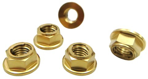 RISON Titanium Mutter Titan Flansch Vollmetall Kontermutter M6x1.0mm Titan Kettenradmutter GR5 Sicherungsmutter golden 6AL4V Titanflansch-Sicherungsmutter 5 Stück