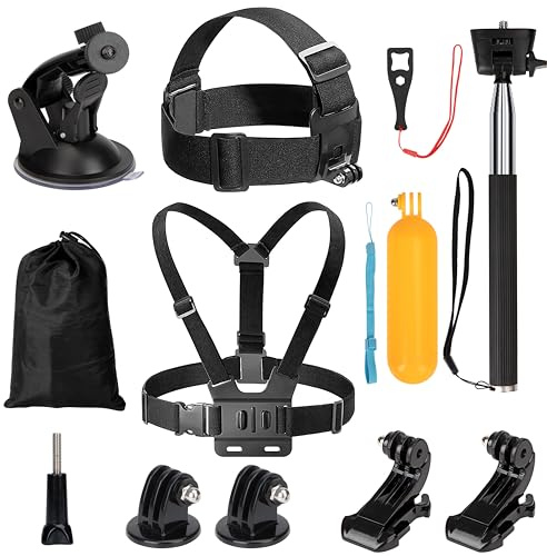 Accesorios de Cámara de Acción Kit 9-en-1, Arnés de Pecho + Arnés Banda Cabeza, compatibles con Gopro Hero 10/9/8/7/6/5/4 Insta360 dji SJCAM AKASO y Otras Soporte cámaras de acción