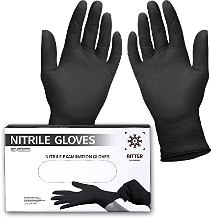 Ritter Premium Nitrilhandschuhe schwarz 100 Stück - Einweghandschuhe latexfrei - Einmalhandschuhe nitril puderfrei - Black Nitrile Gloves - Größe M