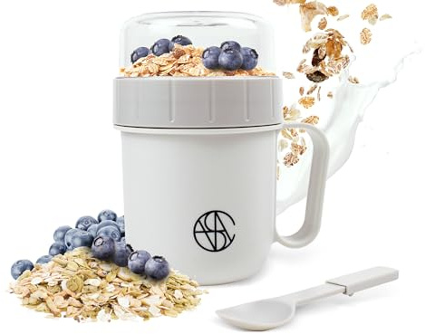 VESTAhome Müslibecher to go (520 ml + 230 ml) - auslaufsicherer Joghurtbecher to go mit Löffel & Deckel - Lunchpot spülmaschinenfest & BPA-frei