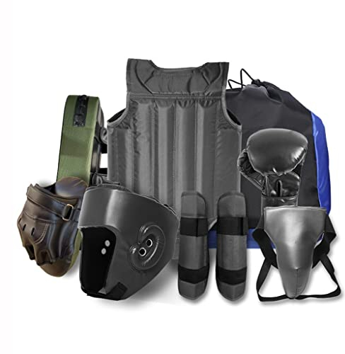 Kopf, KöRper Und Fuß Schutz GeräT Set Martial Arts Protector Ausrüstungen, Sparring Gear Set, Sanda Kickboxing Kit 8pcs Gear Set, Für Männer Und Frauen (Size : Black)