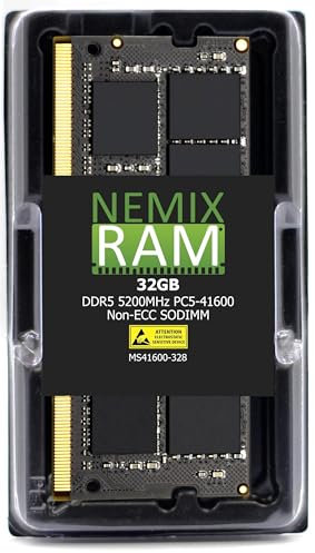 NEMIX RAM MTXtec Barrette de mémoire vive pour ordinateur portable 32 Go DDR5 5200 MHz PC5-41600 Non-ECC 262 broches 1,1 V 42-42-42-42 SODIMM MS41600-328