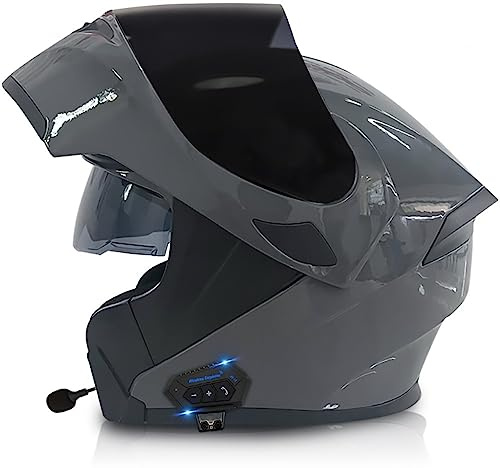 Motorradhelm Klapphelm mit Bluetooth Integriertem ECE-geprüft mit Anti-Fog-Doppelspiegel, Integralhelm Racing Helm für Damen Herren mit Eingebautem Mikrofon 3XL 55~66cm