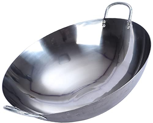 OQHAIR Wok Classic Sartén de Acero Inoxidable 15.7 Pulgadas Gruesa Doble Oreja Sartén de Cocina Antiadherente Adecuada para Todas Las Estufas, Excepto cocinas de inducción (70 cm)