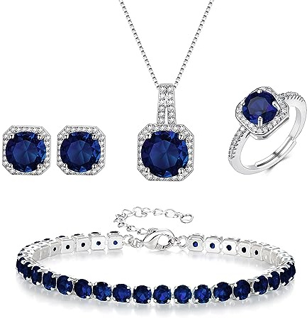 EVER FAITH Hochzeit Quadrat Cubic Zirkonia Schmuck Sets für Braut Brautjungfer, Glamour Anhänger Halskette Ohrringe Tennis Armband Offene Ring für Damen Klar Silber-Ton