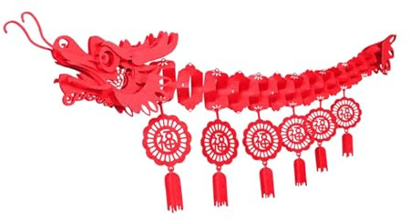 Oshhni Guirlande de décoration de Porte d'entrée de Dragon Chinois, 17x170cm, Artisanat Traditionnel Suspendu de Couleur Rouge pour Les magasins de