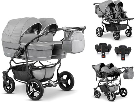 Zwillingskinderwagen 5 in 1 Twin Star inkl. Autositze und Iso Bases - 14 Teile - in 16 Farben