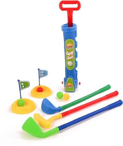 Marco Paul Kid's Toy Golf Set: Golf Accessories - kids golf set kids outdoor play equipment traditional garden games crazy golf game mini golf set includes (Plastic Golf Set)
