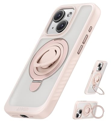 Anker MagGo Magnetic Case with 360° Soft Silicone Ring Stand for iPhone 15, Slim and Durable MagSafe-Compatible Protective Cover, 2-in-1 Shockproof Case Exclusively for iPhone 15 Pink