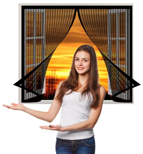 Fliegennetz Fenster Magnet 94 x 200 cm, Insektenschutz Mückennetz Fliegengitter Balkontür, Ohne Bohren für Alle Fenster, Schwarz