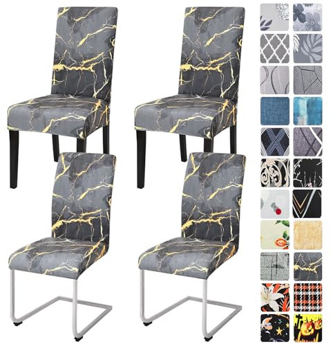 Alishomtll Stretch Stuhlhussen 4er/6er Set Stuhlbezug Schwingstuhl Elastische Esszimmer Stuhlhussen Abnehmbarer Waschbarer Stühle Schutz für Küche Restaurant Hotel Bankett (Marmor, 4 Stück)