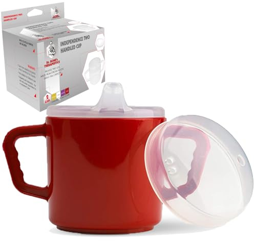 Compact 240ml Adult Sippy Cup with Dual Handles - Ideal for Limited Mobility, Handicapped, and Elderly Care - Assistive Sip Cups Cups for Elderly Care Drinking Mug/Drinking Cup/Non Spill Cup (Red)