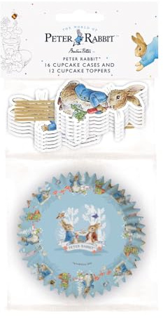 Anniversary House Kit oficial de Peter Rabbit™ de 28 piezas para hornear cupcakes, adornos para tartas y moldes para cupcakes, juego de decoración de cupcakes de Pascua, kit de horneado de Pascua