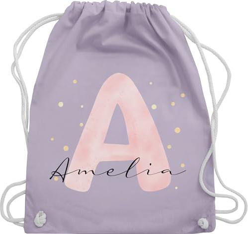 Turnbeutel Rucksack - Initialen - Individuell gestaltbar mit Initialbuchstabe und Name | Geschenk mit Anfangsbuchstabe und Name frei wählbar - Unisize - Pastell Lila - schulkind beutel buchstaben
