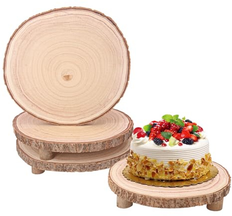 Geytetqi 4 PCS Wood Slice with Legs, 11-13 Inch Rustic Wood Cake Stand, Ideal for Weddings Table Centerpieces, Parties, Home Decorations and Special Events