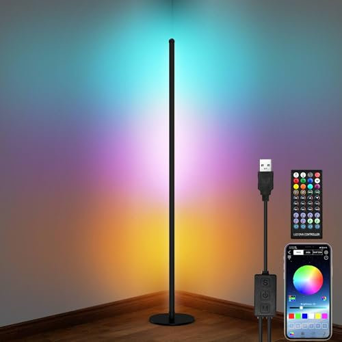 LED Corner Floor Lamp 156cm Tall RGB Floor Lamp 16 Million Colour Changing Standing Lamps Corner Light with Music Sync, DIY Mode & Timing, Modern Mood Lighting for Living Room Bedroom