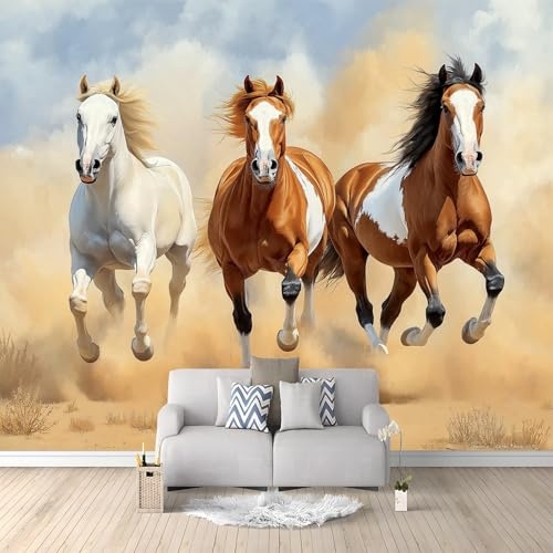 Tapete Fototapete Tier Pferd Wüste, 250 x 175 cm Vlies Tapeten Moderne Wandtapete Wohnzimmer Schlafzimmer Braun Tapete ideal für Küche und verschiedene Räume