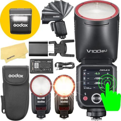 Godox V100C V100 C Rundkopf Kamerablitz für Canon Kamerablitz Speedlite | 100Ws 2,4 G TTL1/8000 HSS,400 Blitze mit voller Leistung,7,2 V/2980 mAh Lithium-Ionen-Akku,1,7 s Wiederaufladezeit