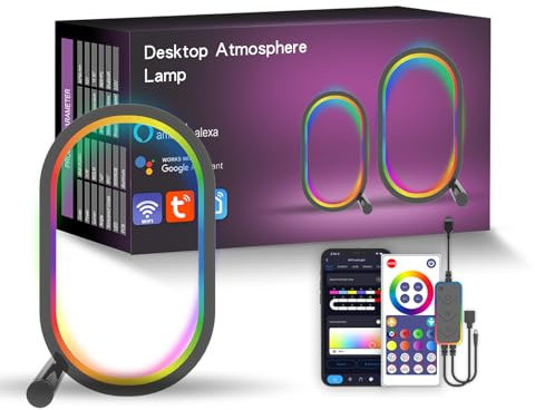 YS-INLT RGB Smart LED Lamp with Music Sync, Colour Changing Smart Table Lamp, Voice Cotrol, Works with Alexa & Google Assistant, for PC,TV, Room Decoration,USB Port,with Remote Control