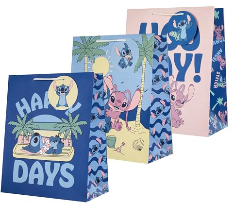 Hallmark Große Geschenktüte, 3 Stück, Geburtstag, Disney Lilo & Stitch, Stich, Engel, blau