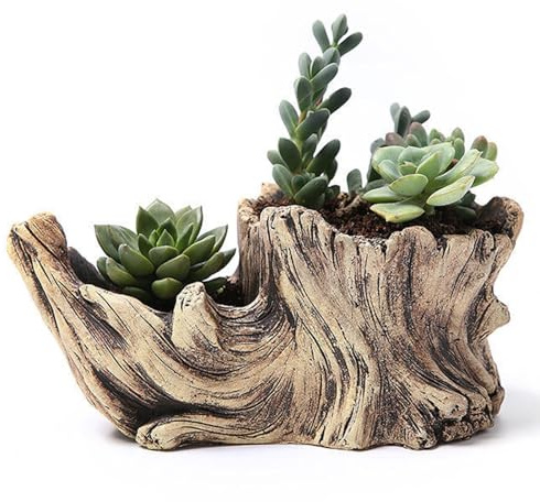 XYUERU Vintage flower pots cement planter, imitation tree stump, wooden flower pot for succulents, flower pots, bonsai decoration