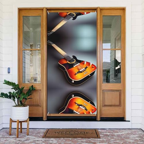 Decoración con estampado de guitarra musical para el hogar, pancarta colgante de bienvenida para porche, festivales al aire libre e interior.