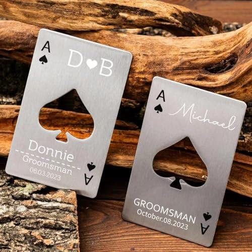 Zhongzhi Abrebotellas personalizado Ace of Spades grabado personalizado abrebotellas portátil regalos de boda BestMan regalo de novio regalo padrino de boda (color acero inoxidable, 50 unidades)