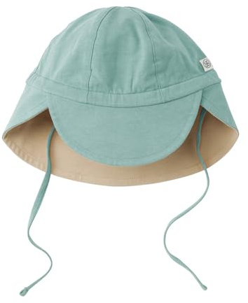 Cloby Sonnenhut Schirmmütze Mütze mit Nackenschutz wendbar UV-Schutz (UPF 50+) Baby Kind (Gr. 6-18 Monate) - Sea Blue/Sandy Beach