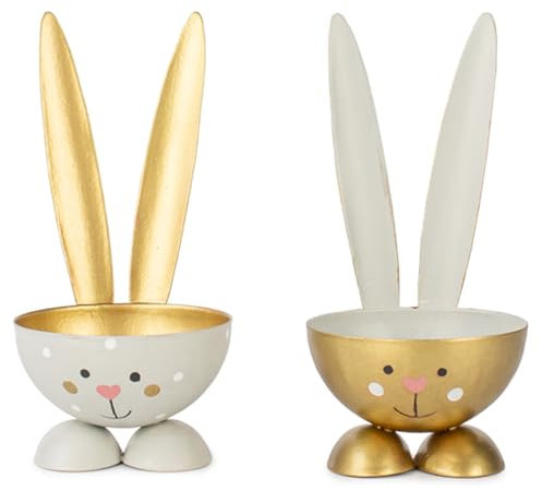 Krause & Sohn Huevera de metal con forma de conejo de Pascua, 10 cm, mesa de Pascua, desayuno, fiesta de Pascua (2 hueveras, multicolor)