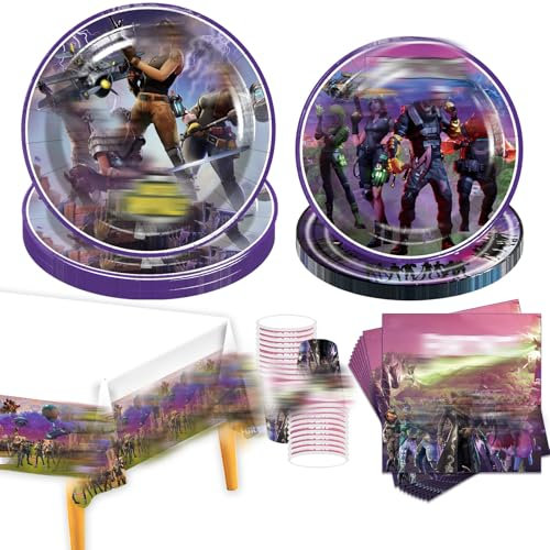 81 Pcs Video Game Party Plates Kids Birthday Party Supplies Set, Decorations Birthday Tableware Includes Dinner Plates Cups And Napkins Tablecloth Decorations Kids Baby Showers 20 Guests