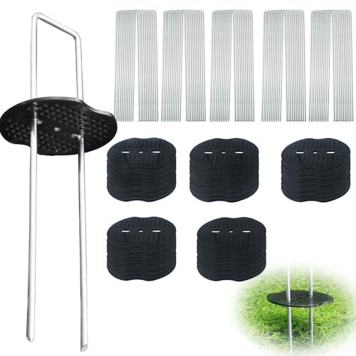 ARTGUTS 50 Stück Erdanker, Garten Erdanker mit 50 Stück Unterlegscheiben und Pflückhaken, Robuste Bodenanker, Ideal für Unkrautvlies, Gartenvlies, Zäune und Camping(2.5 x 4 x 15cm)